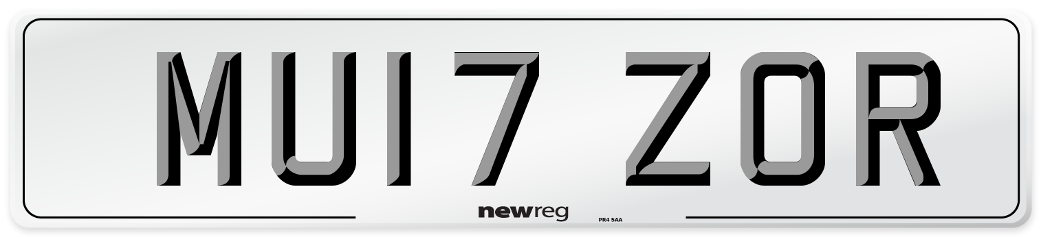 MU17 ZOR Number Plate from New Reg